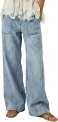 Women'S Wide Leg Jeans Baggy Low Mid Rise Pull on Denim Pants Y2K