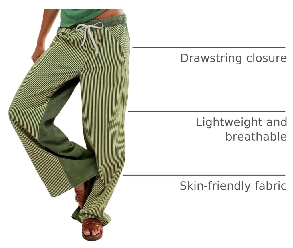 Low Rise Striped Pants for Women Pull on Drawstring Boho Wide Leg Jeans Trendy 2026