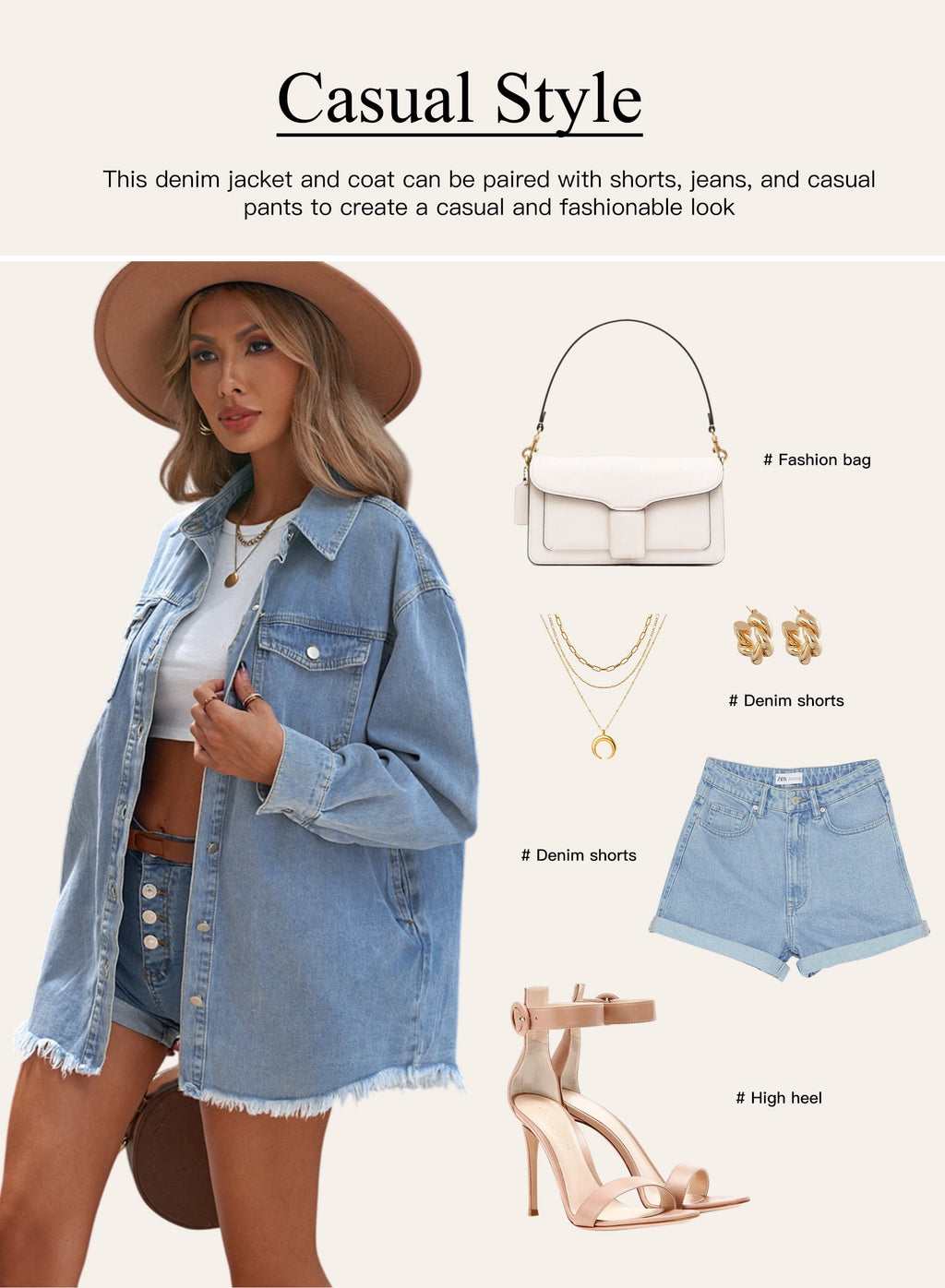 Denim Jacket for Women Long Sleeve Boyfriend Jean Jacket Loose Coat Sky Blue S Female