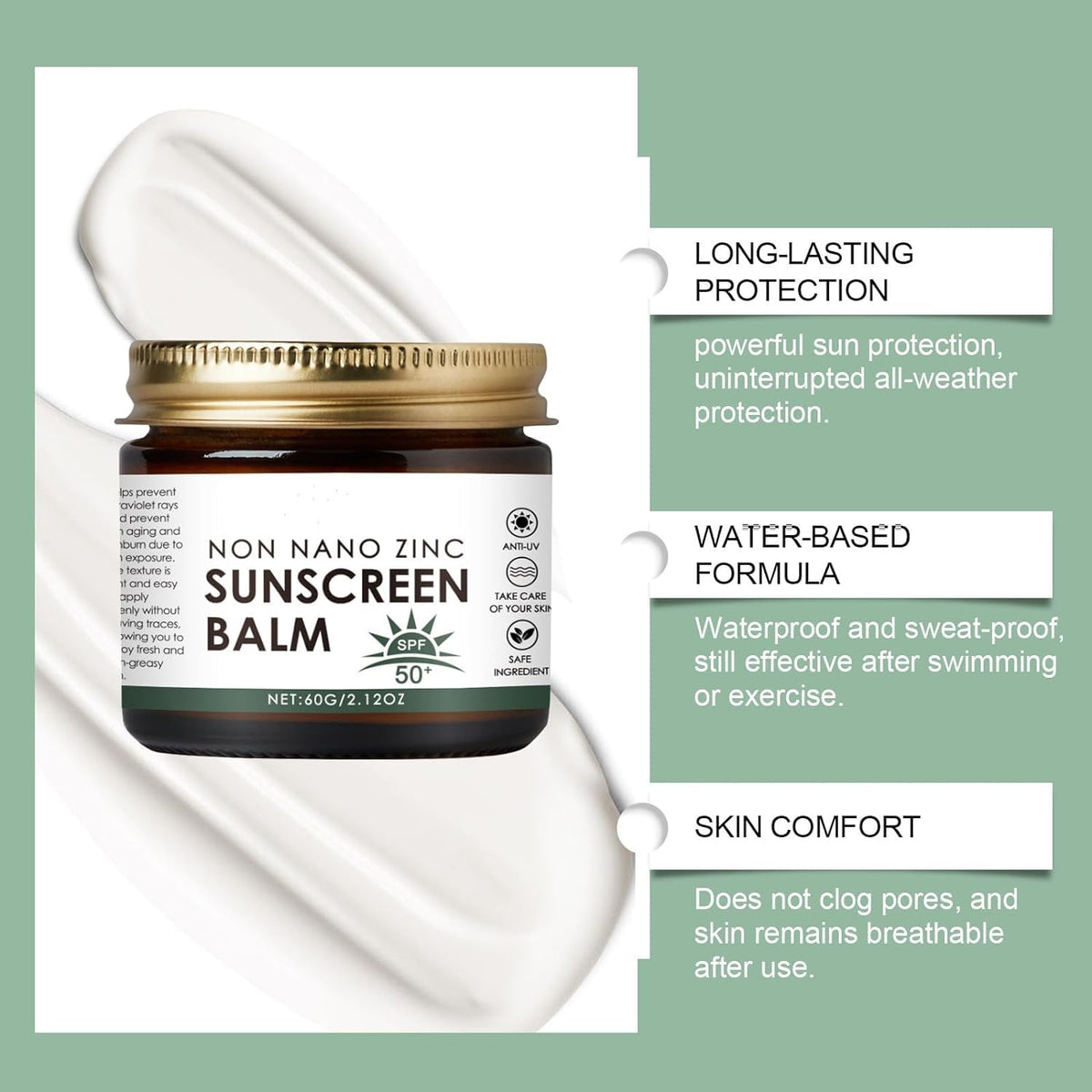 Beef Tallow Sunscreen with Zinc - SPF 50 Natural Sun Balm, Grass-Fed Beef Tallow Moisturizer for All Skin Types (2-Pack)