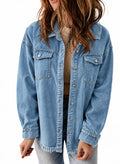Denim Jacket for Women Long Sleeve Boyfriend Jean Jacket Loose Coat Sky Blue S Female