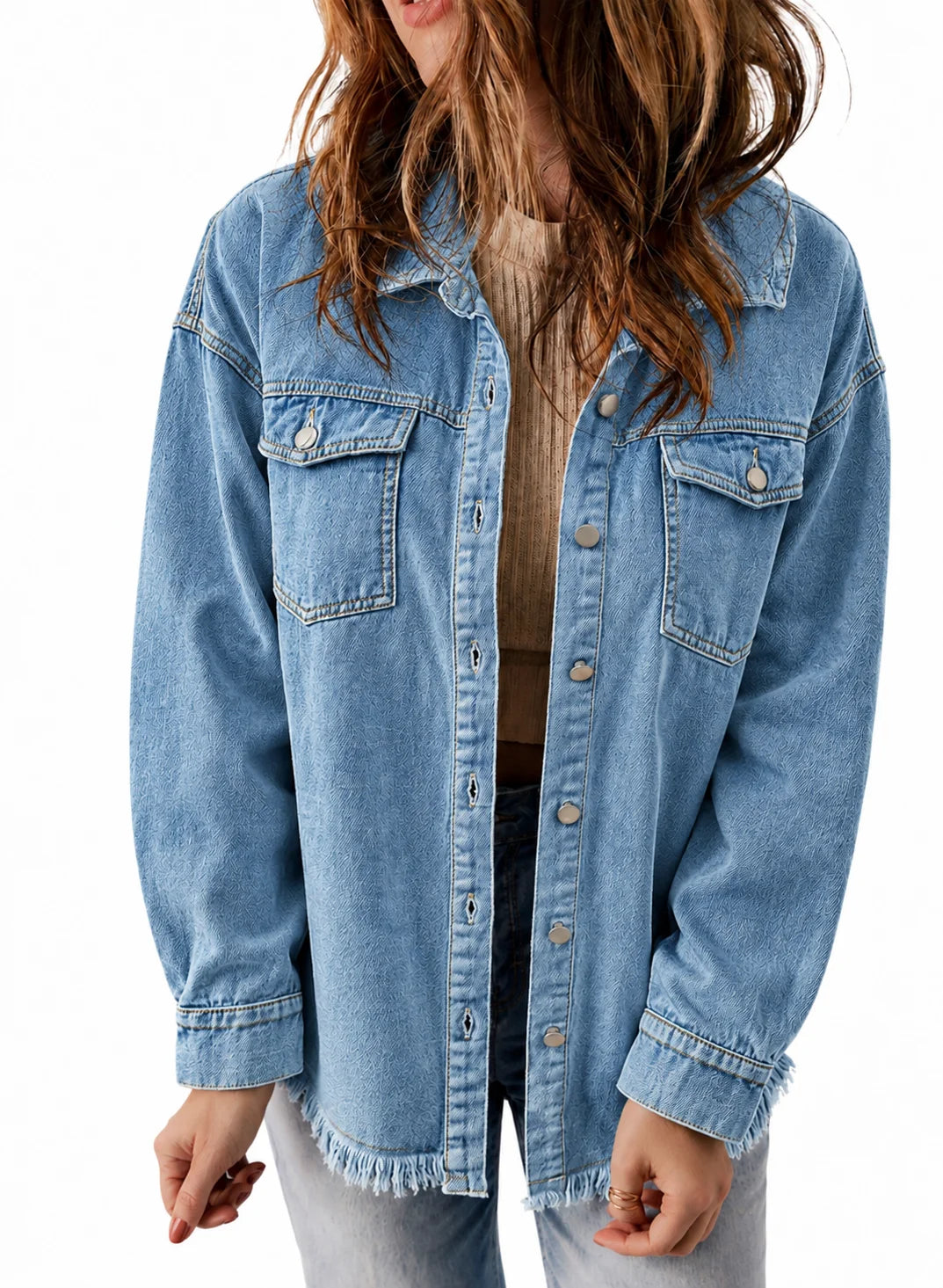 Denim Jacket for Women Long Sleeve Boyfriend Jean Jacket Loose Coat Sky Blue S Female