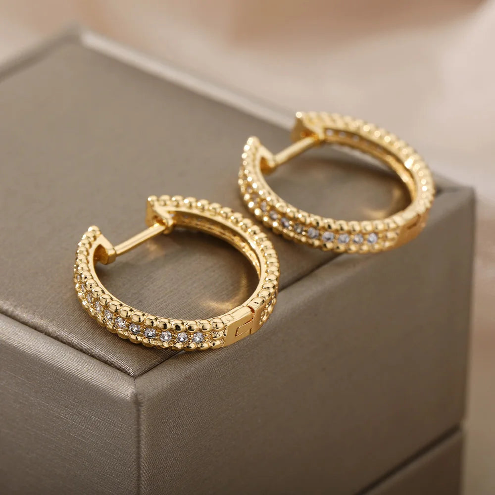 Round Hoop Earrings for Women Gold Color Stainless Steel Earrings 2026 Trend Wedding Band Couple Jewelry Gift Brincos Feminino