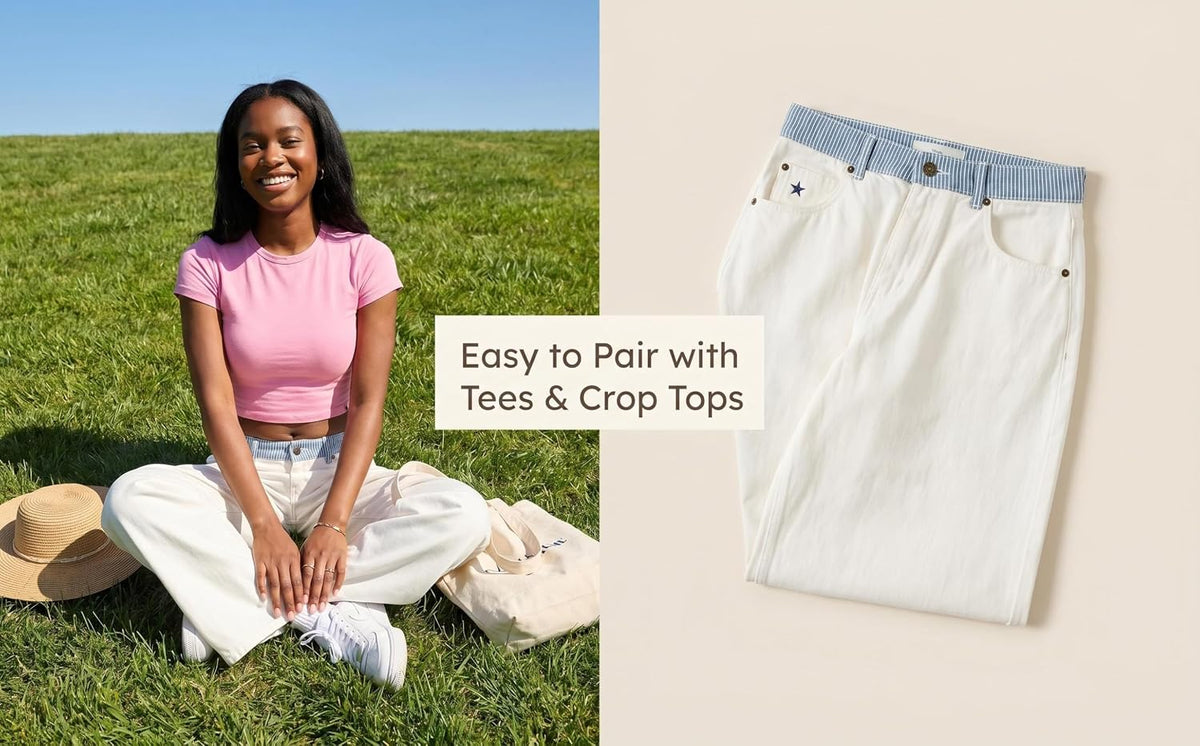 Womens Adjustable Mid Low Rise Wide Leg Jeans Baggy Denim Pants