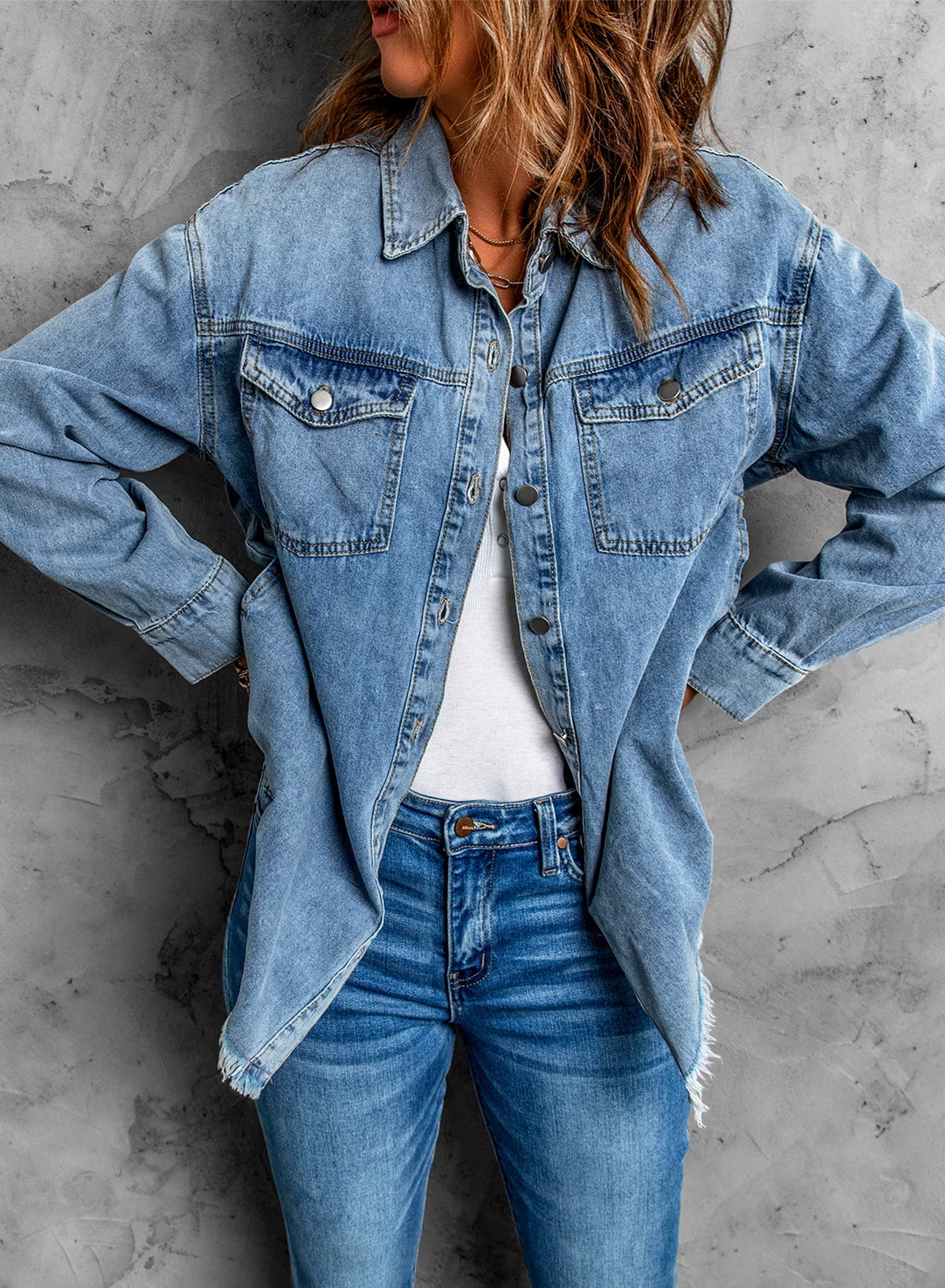 Denim Jacket for Women Long Sleeve Boyfriend Jean Jacket Loose Coat Sky Blue S Female