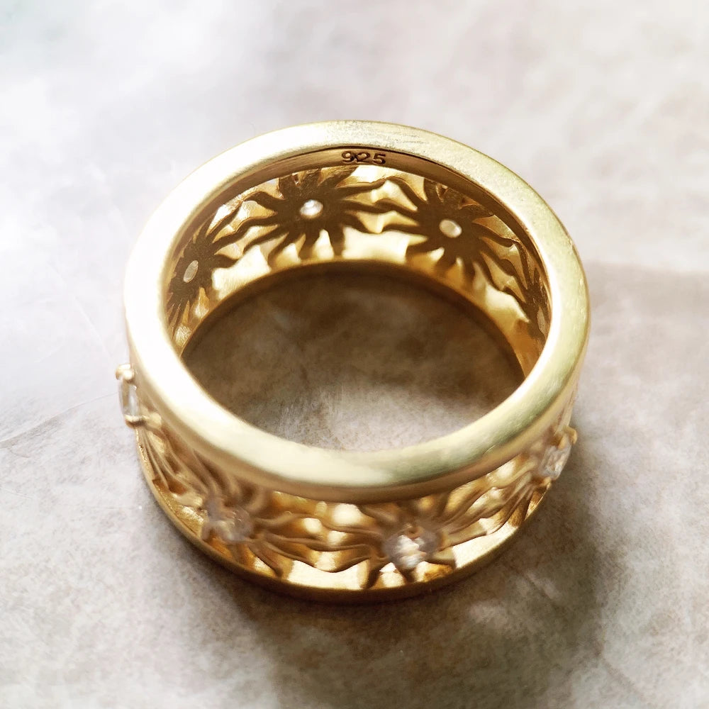Band Ring Golden Sun,Brand New Europe Style Fine Jewerly for Women Men Gift in 925 Sterling Silver