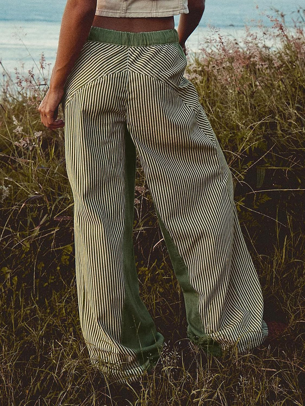 Low Rise Striped Pants for Women Pull on Drawstring Boho Wide Leg Jeans Trendy 2026