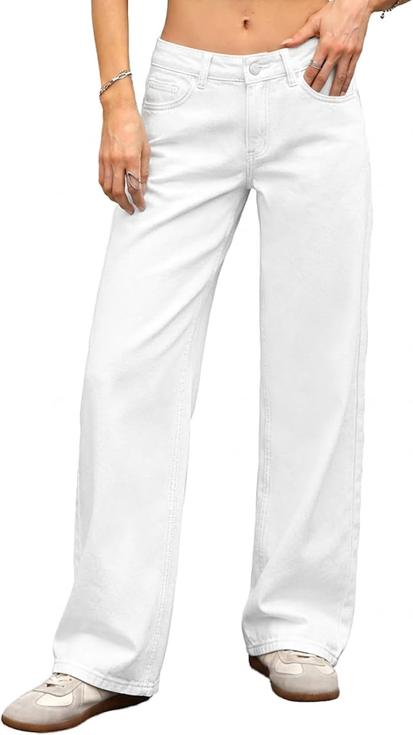 Low Rise Baggy Jeans for Women, Straight Leg Denim Pants