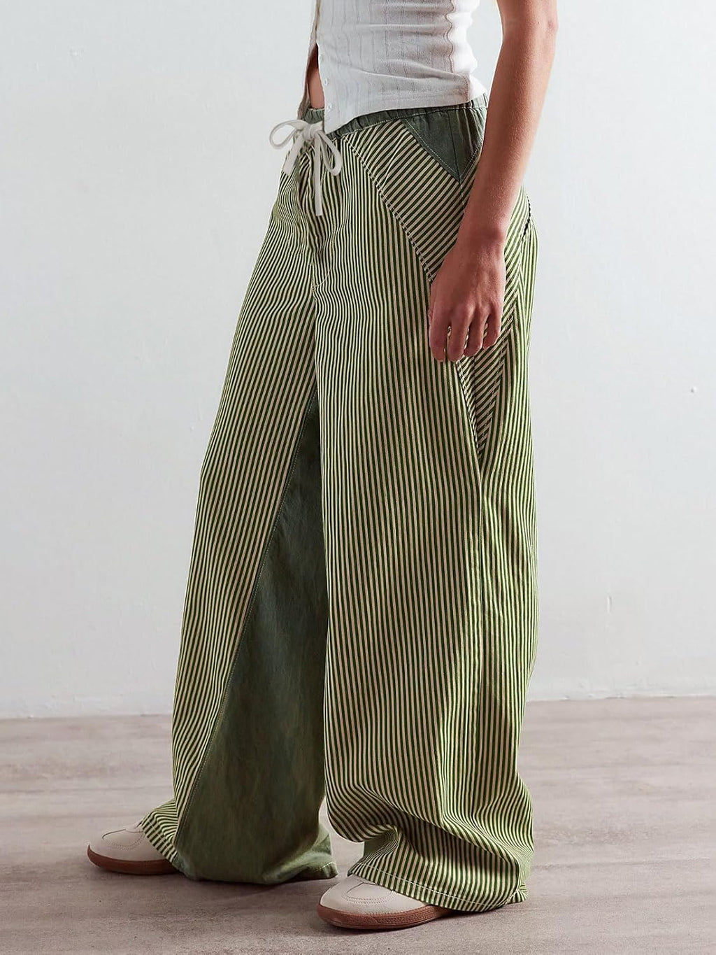 Low Rise Striped Pants for Women Pull on Drawstring Boho Wide Leg Jeans Trendy 2026