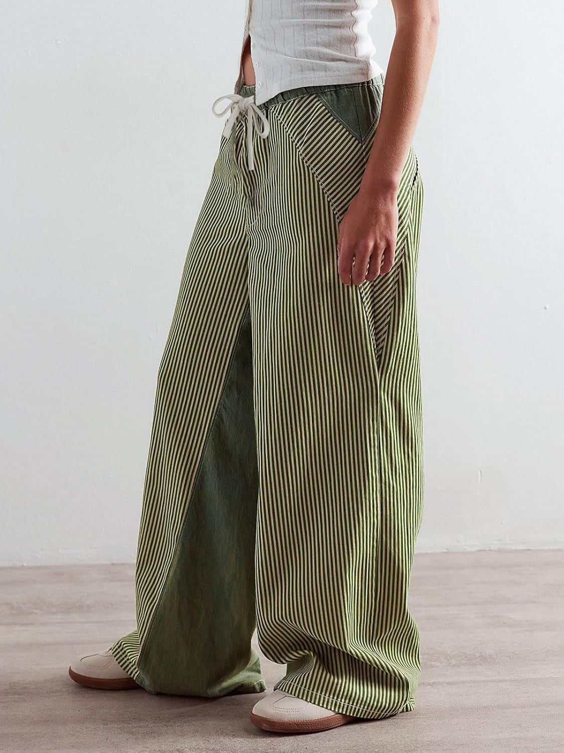 Low Rise Striped Pants for Women Pull on Drawstring Boho Wide Leg Jeans Trendy 2026