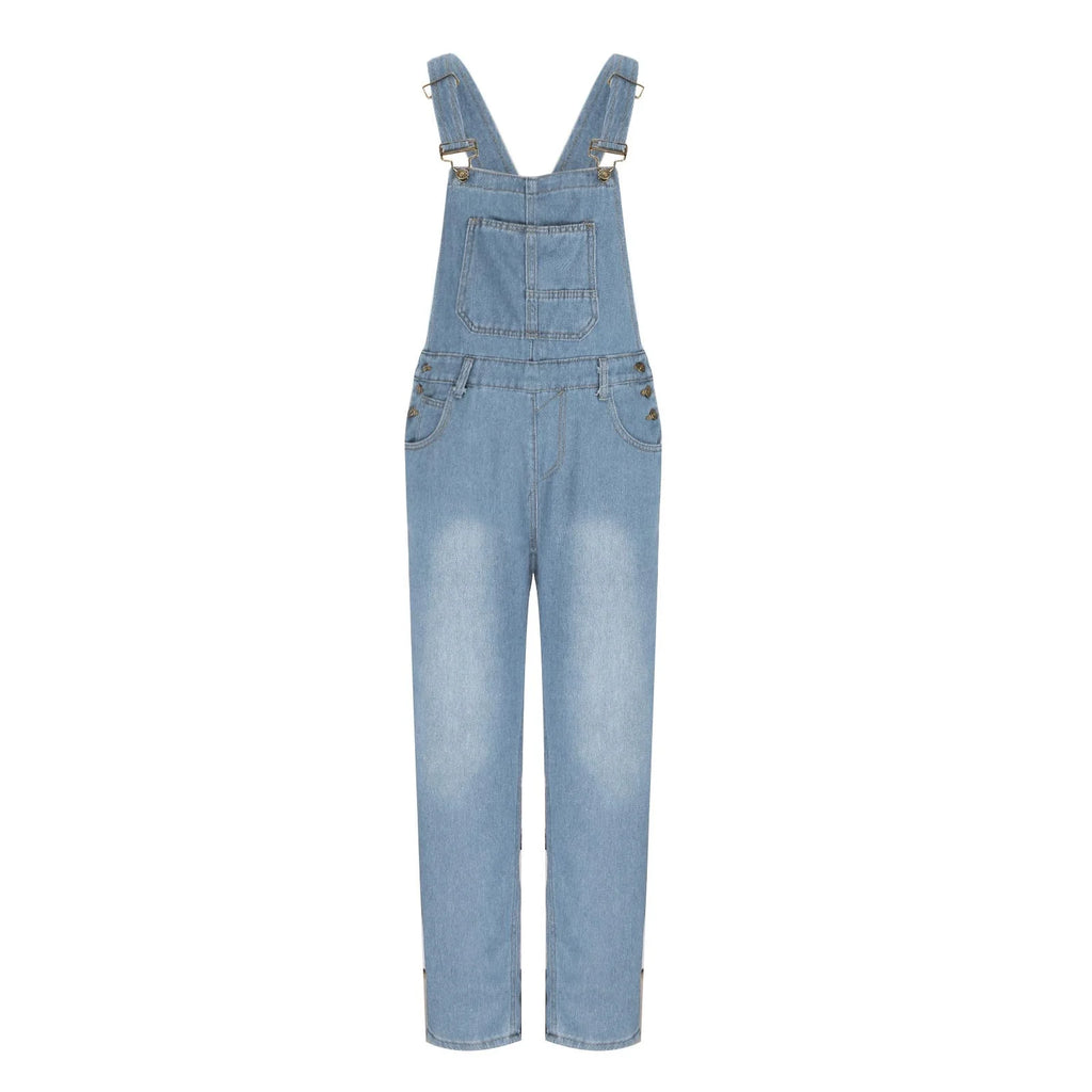 2024 Women'S Overalls Loose Fit Ladies Jeans Summer Solid Color Fashion Baggy Suspenders Button Jumpsuit Casual Sleeveless Wide Long Bib Leg Rompers with Pockets Dark Blue XL