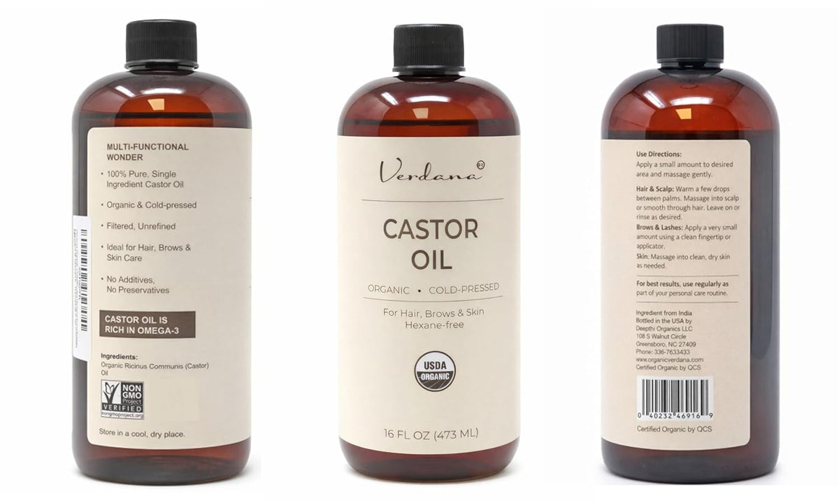 Organic Castor Oil, Cold Pressed & Hexane Free – for Hair & Scalp Care, Eyelashes, Eyebrows & Skin Moisturizing – USDA Certified, Pure & Natural – 16 Fl Oz
