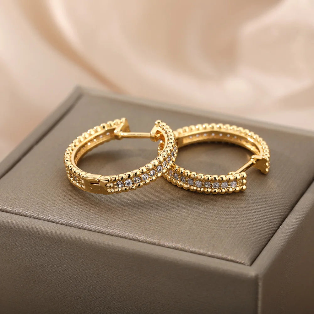 Round Hoop Earrings for Women Gold Color Stainless Steel Earrings 2026 Trend Wedding Band Couple Jewelry Gift Brincos Feminino