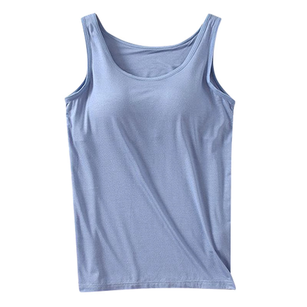 Womens Tank Tops with Built in Bras 2024 Summer Casual Crew Neck Sleeveless Camisole plus Size Solid Color Tops for Women