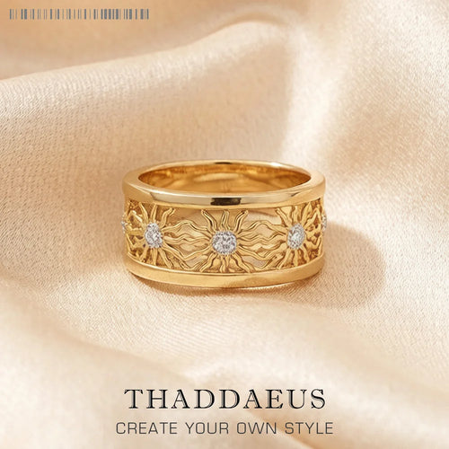 Band Ring Golden Sun,Brand New Europe Style Fine Jewerly for Women Men Gift in 925 Sterling Silver