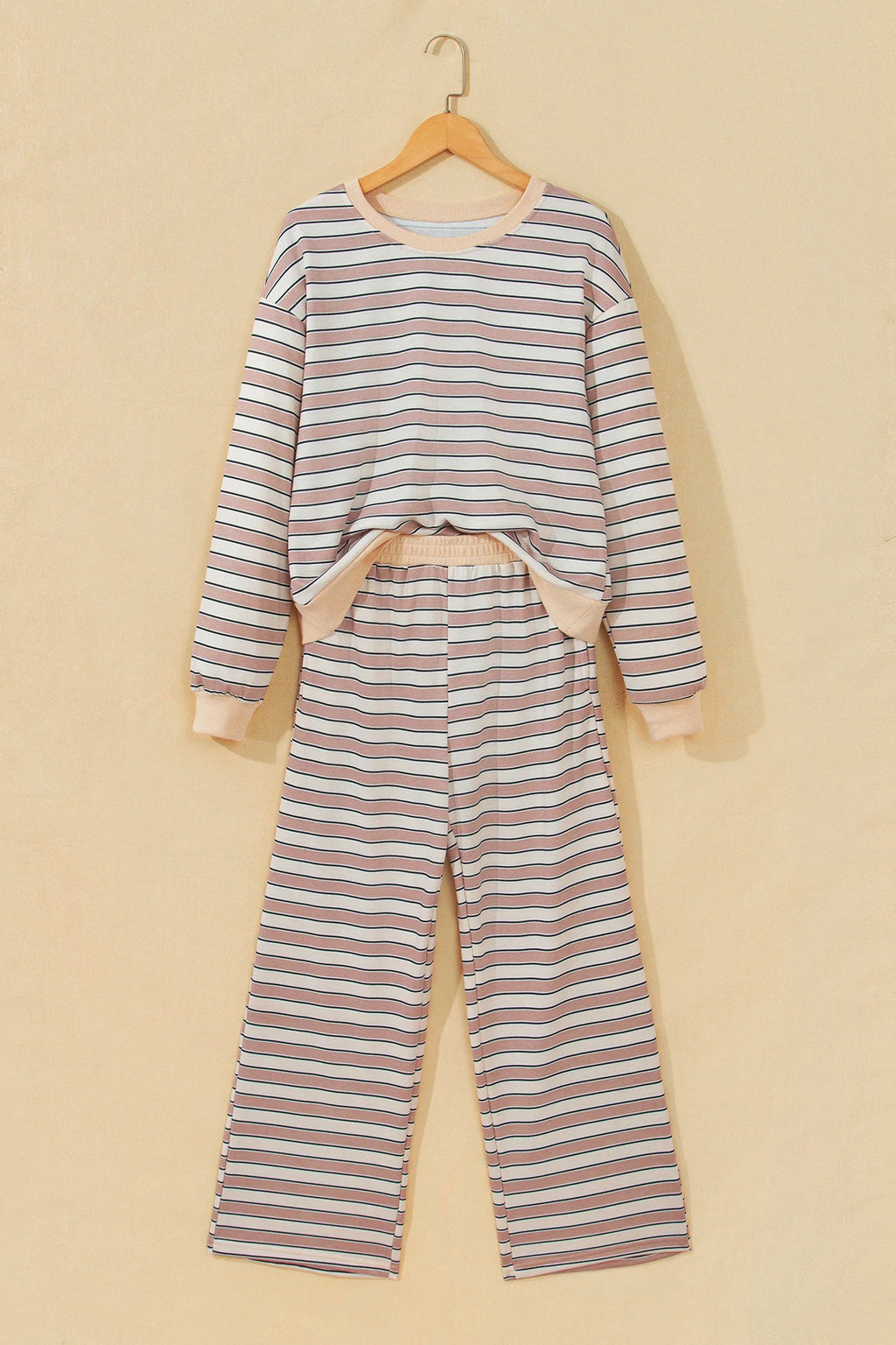 Stripe Contrast Trim Top & Wide Leg Pants Set