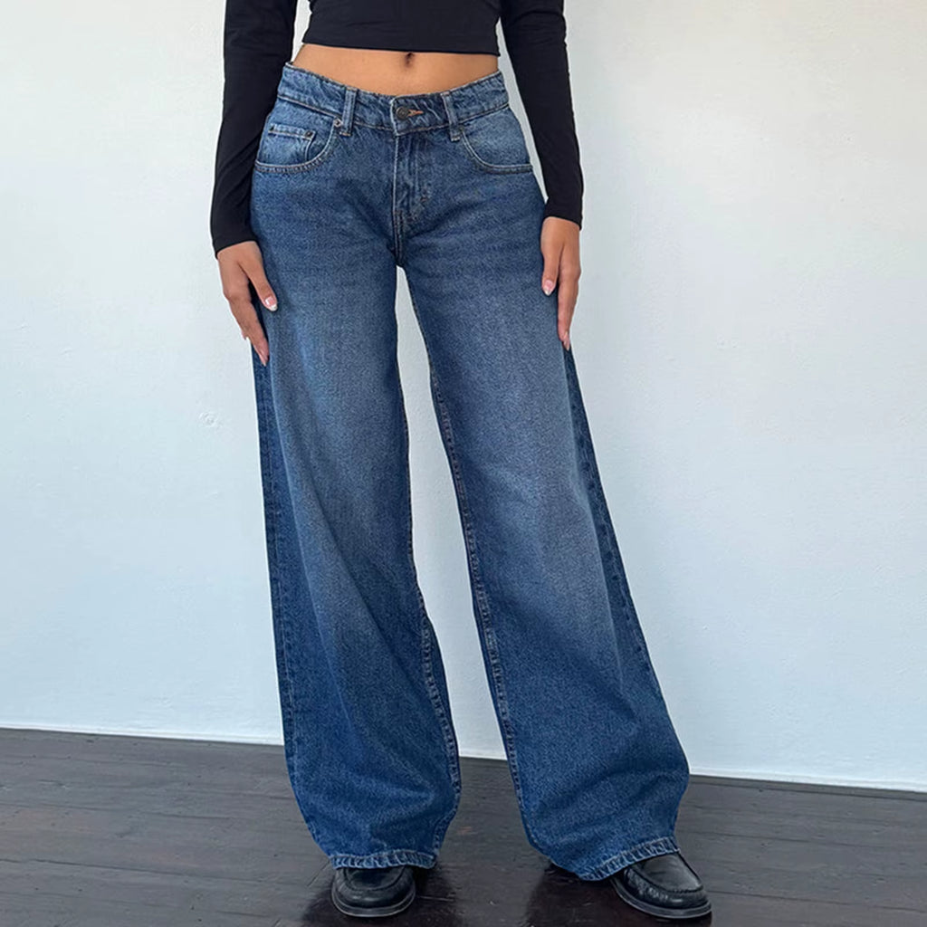 Y2K Baggy Jeans for Women Trendy Low Rise Casual Straight Leg Boyfriend Jeans Denim Pants with Pocket Streetwear