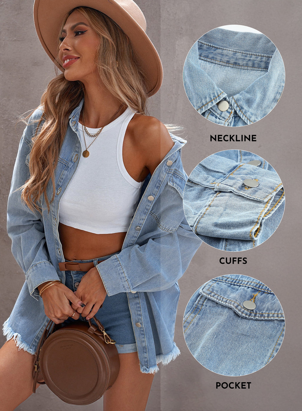 Denim Jacket for Women Long Sleeve Boyfriend Jean Jacket Loose Coat Sky Blue S Female