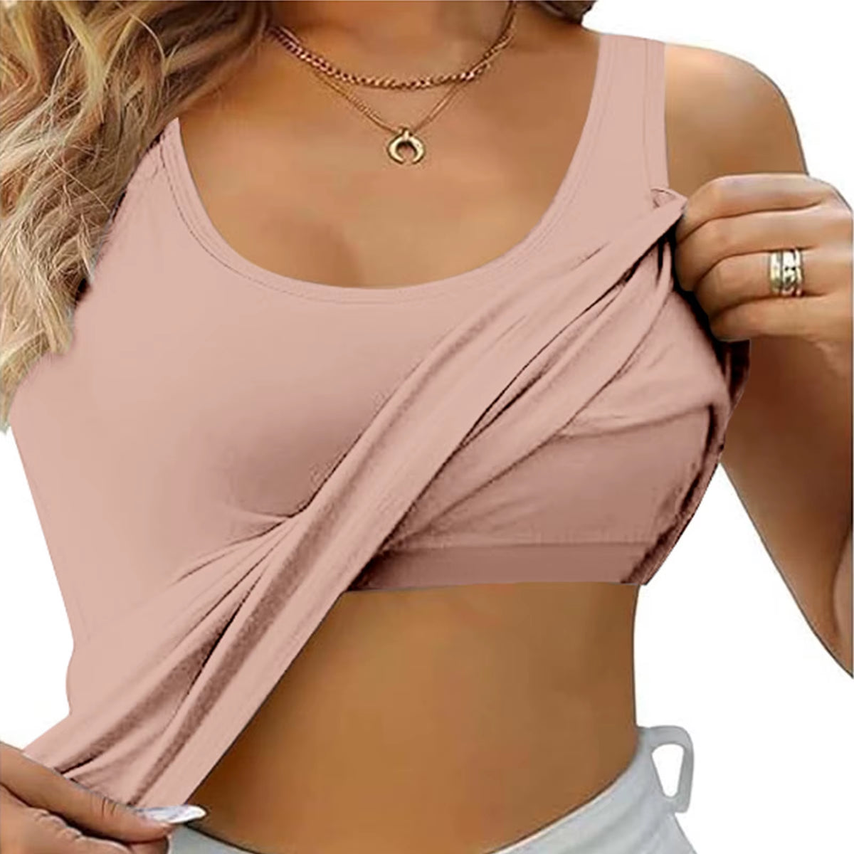 Womens Tank Tops with Built in Bras 2024 Summer Casual Crew Neck Sleeveless Camisole plus Size Solid Color Tops for Women