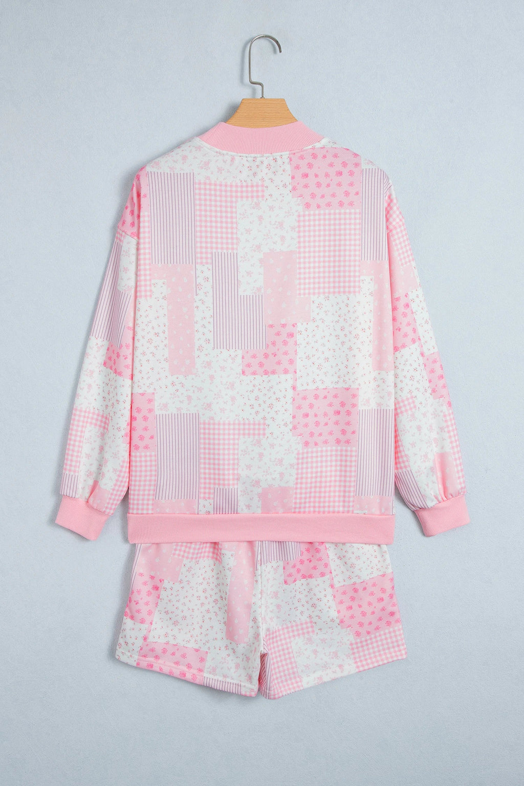 Floral Patchwork Sweatshirt & Drawstring Shorts Set