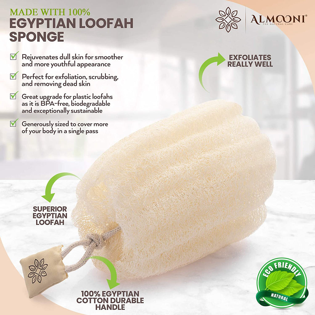 Natural Loofah Body Scrubber, Egyptian Loofah Sponge, 3 Count