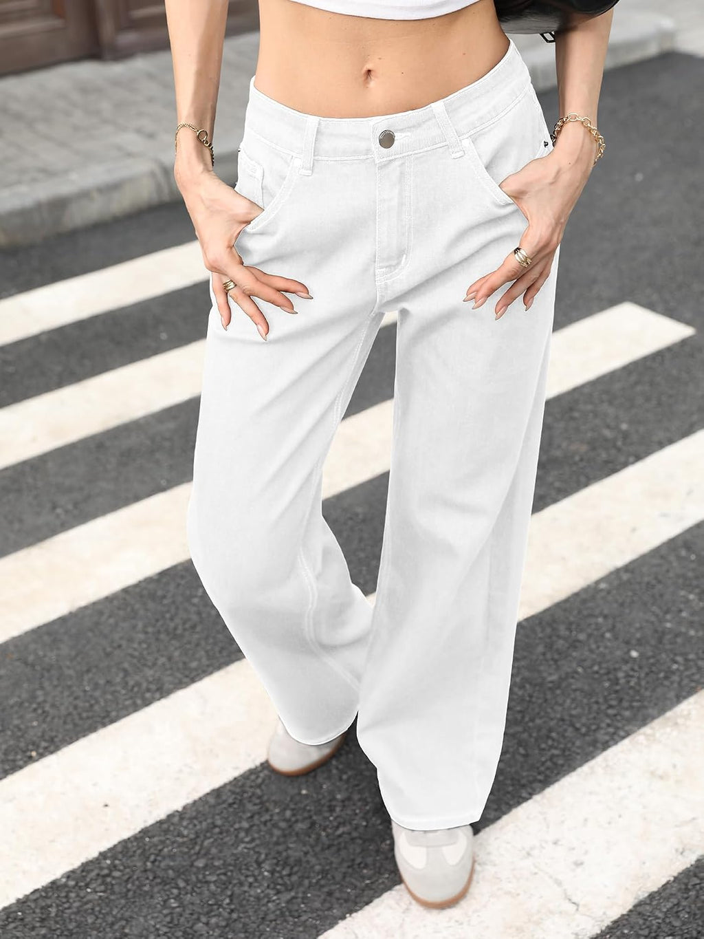 Low Rise Baggy Jeans for Women, Straight Leg Denim Pants