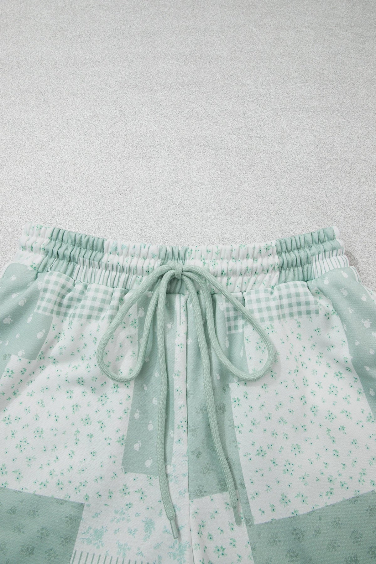 Floral Patchwork Sweatshirt & Drawstring Shorts Set