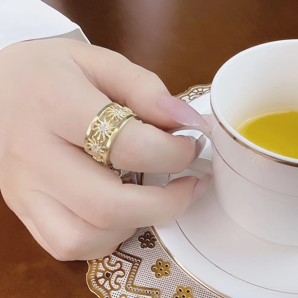 Band Ring Golden Sun,Brand New Europe Style Fine Jewerly for Women Men Gift in 925 Sterling Silver